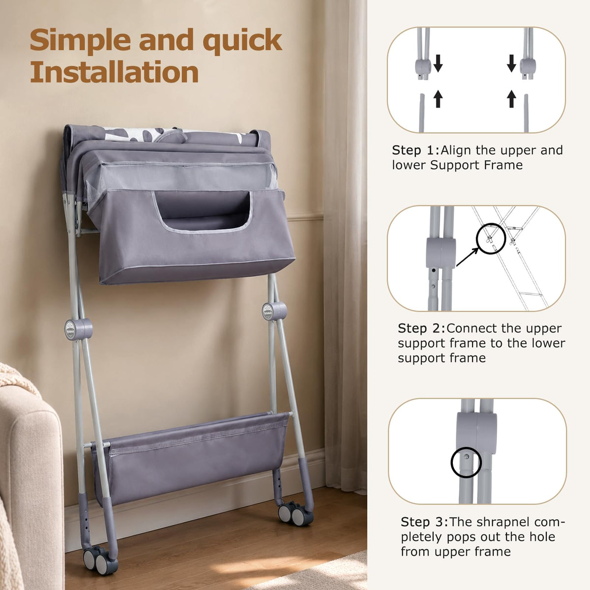 Baby Changing Table with Wheels, Portable Adjustable Folding Diaper Station with Storage O555