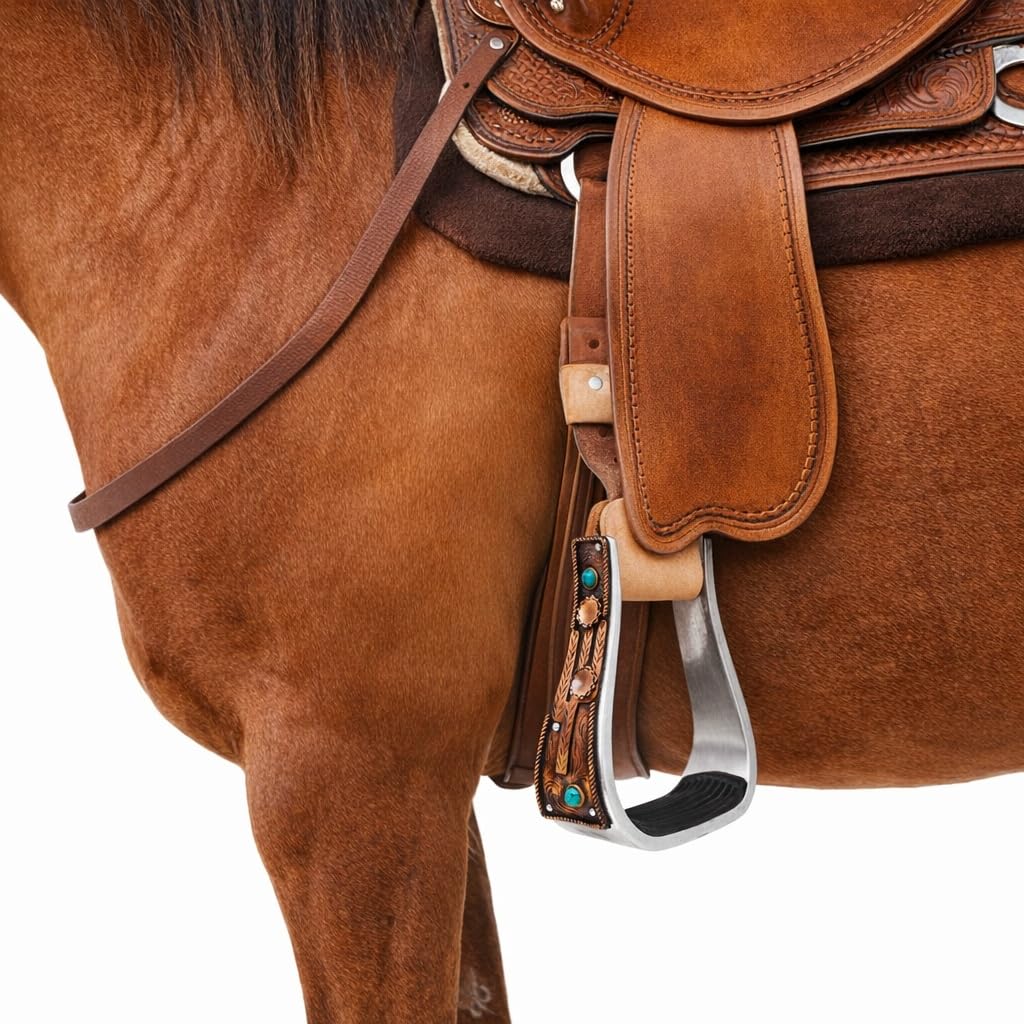 Aluminum Antique Copper Engraved Western Saddle Stirrups D438759