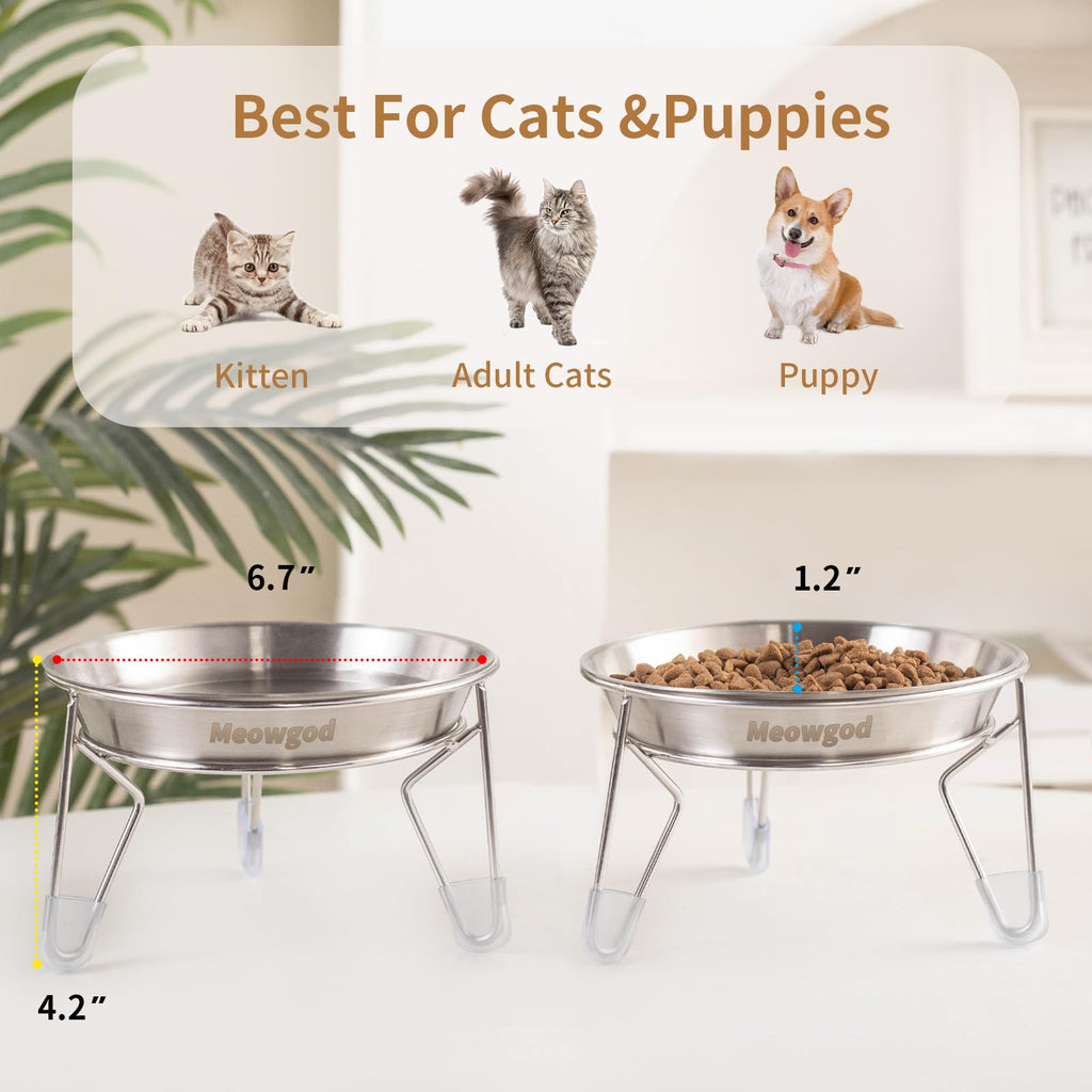 6.7" Elevated Stainless Steel Cat Bowls with Anti-Slip Stand N988