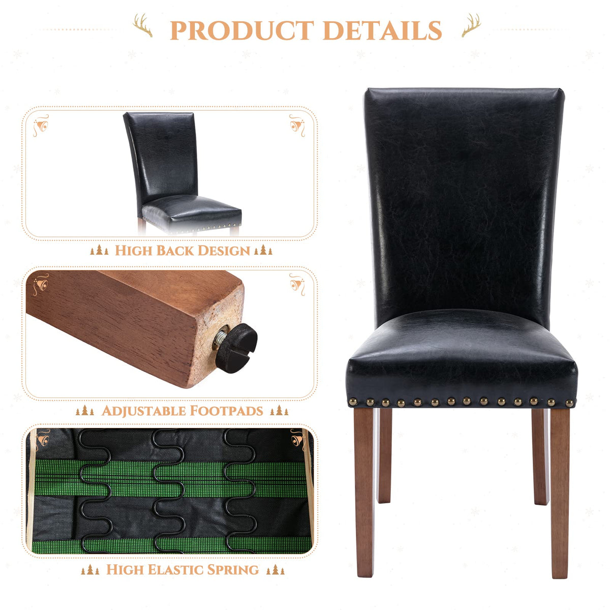 Black Upholstered Dining Chairs Set of 6 with Wood Legs V41692