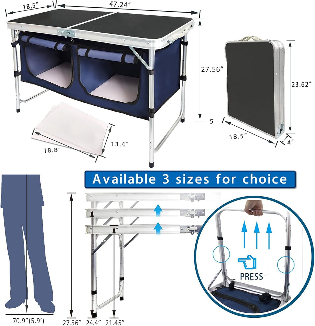 Folding Aluminum Camping Table with Storage Compartment H319