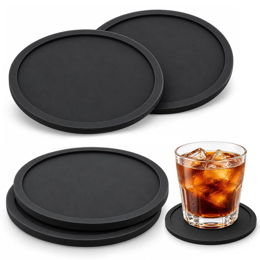 Black Set of 4 Round Silicone Coasters B916
