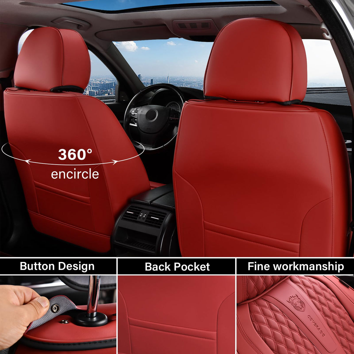 Red Full Set Nappa Leather Car Seat Covers T7818