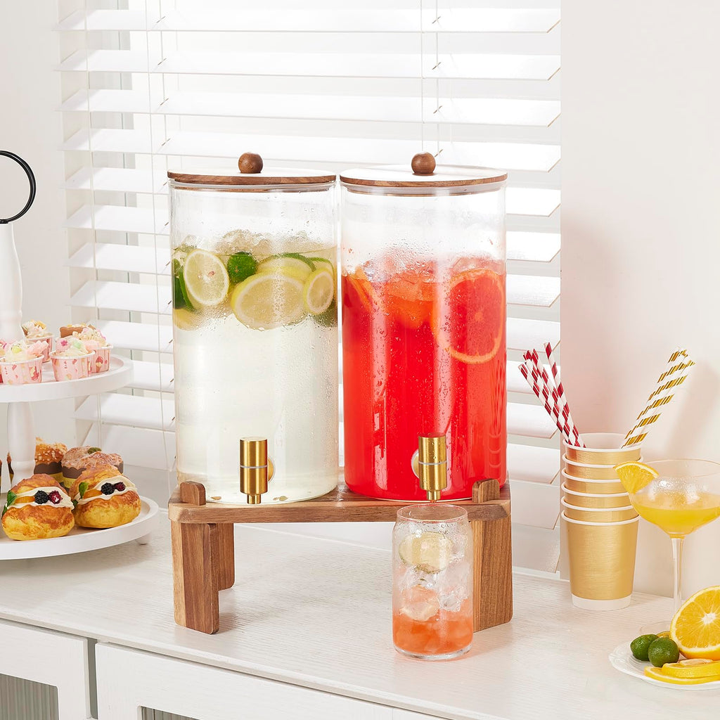 2pcs 1.5 Gallon Glass Drink Dispenser with Wood Stand S649638
