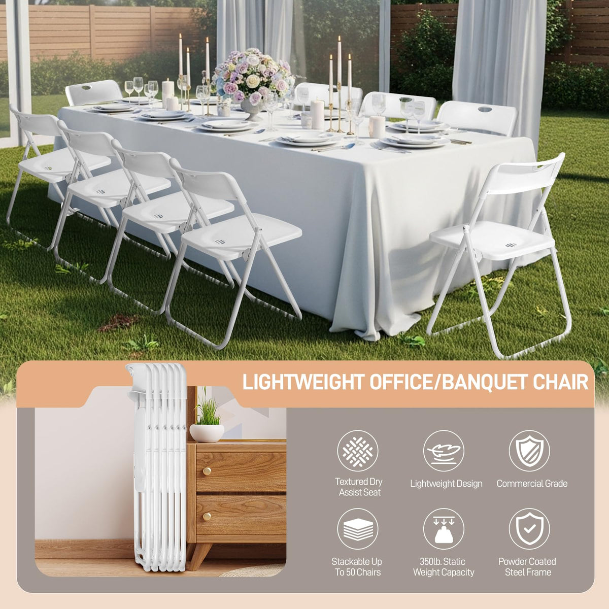 Folding Chairs Set of 10 White Plastic V7227