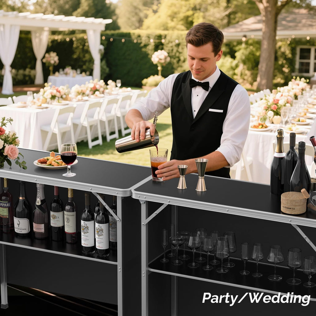 Portable 2-Tier Mobile Bar Table with Black Skirt Y224828