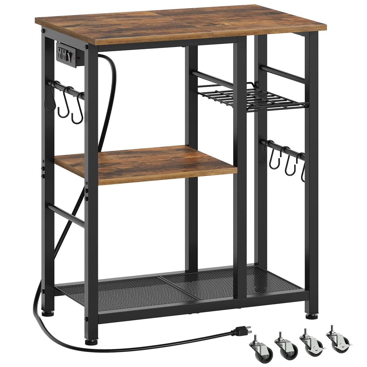 Rustic Brown Kitchen Storage Rack with Charging Station N8734