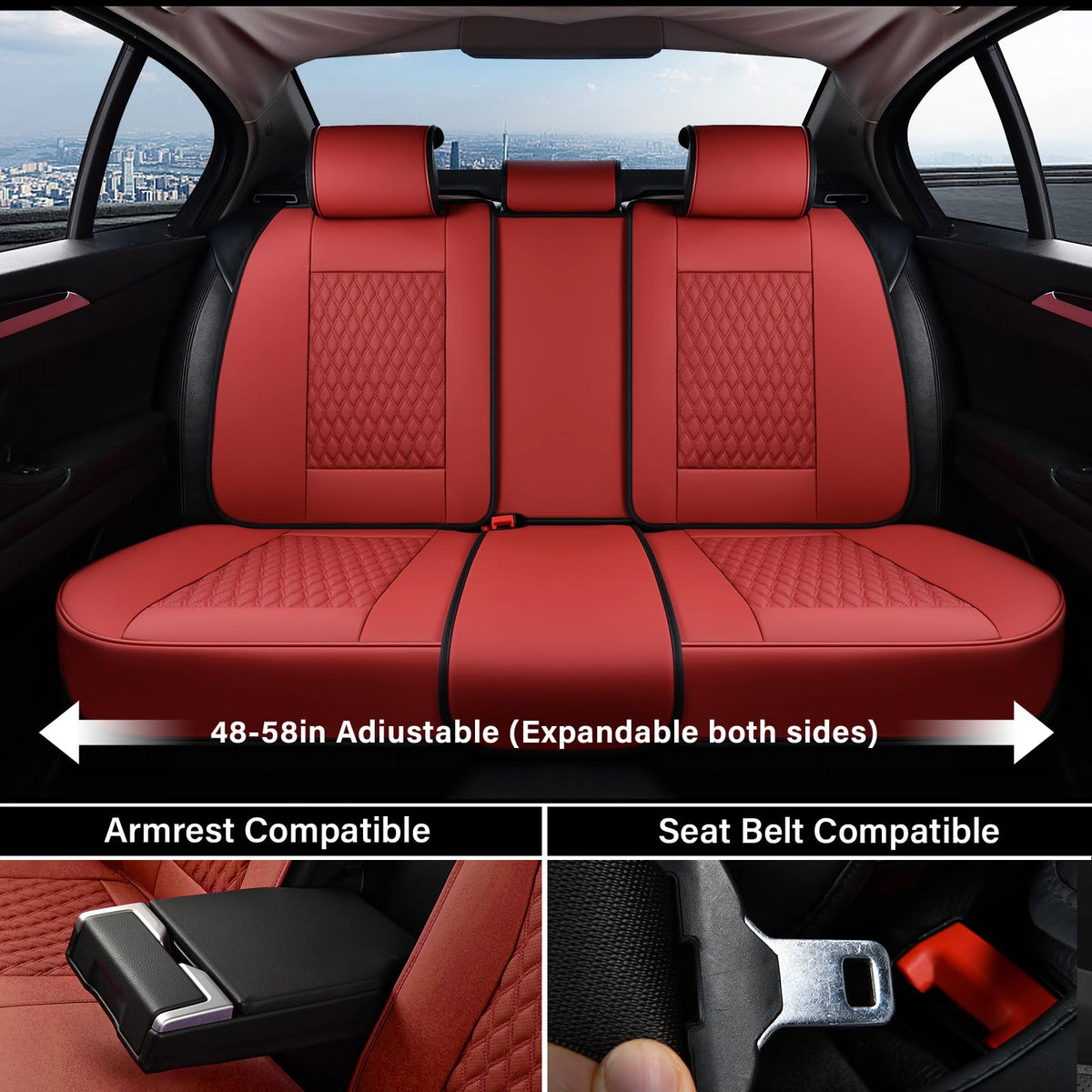 Red Full Set Nappa Leather Car Seat Covers T7818
