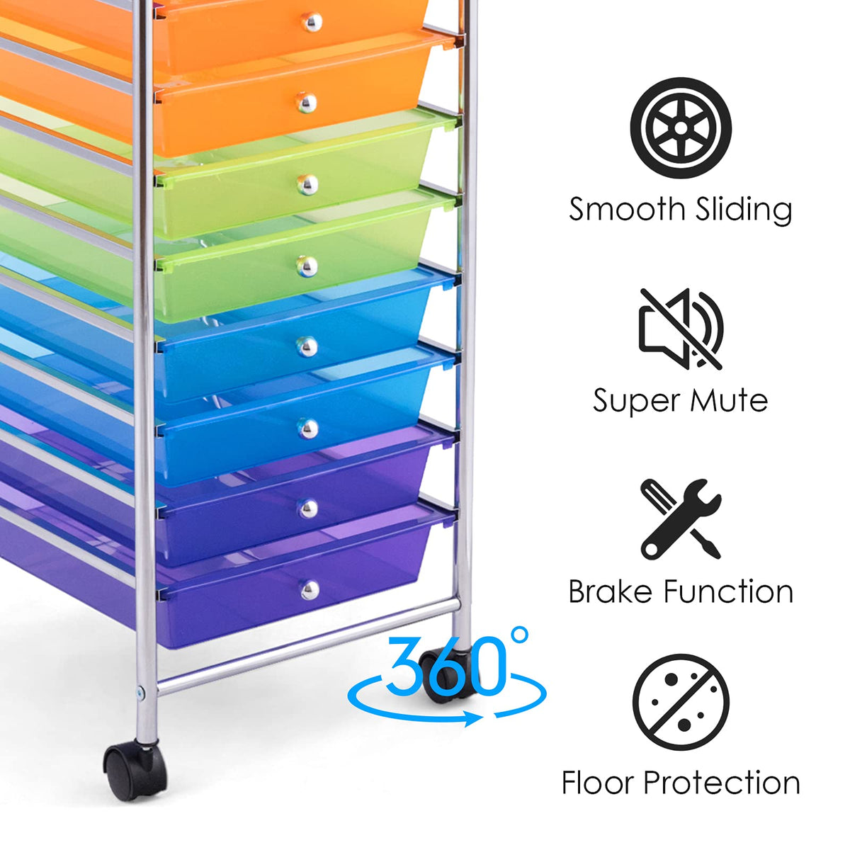 Rolling Storage Cart with 10 Drawers, Utility Cart with Wheels V76958