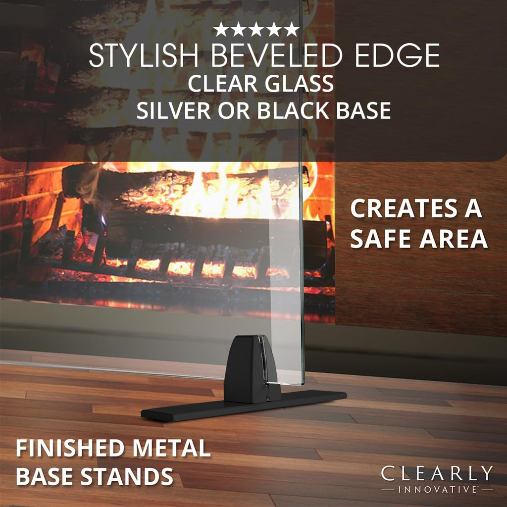 Tempered Glass Fireplace Screen, 33" x 46", Black Base O43938