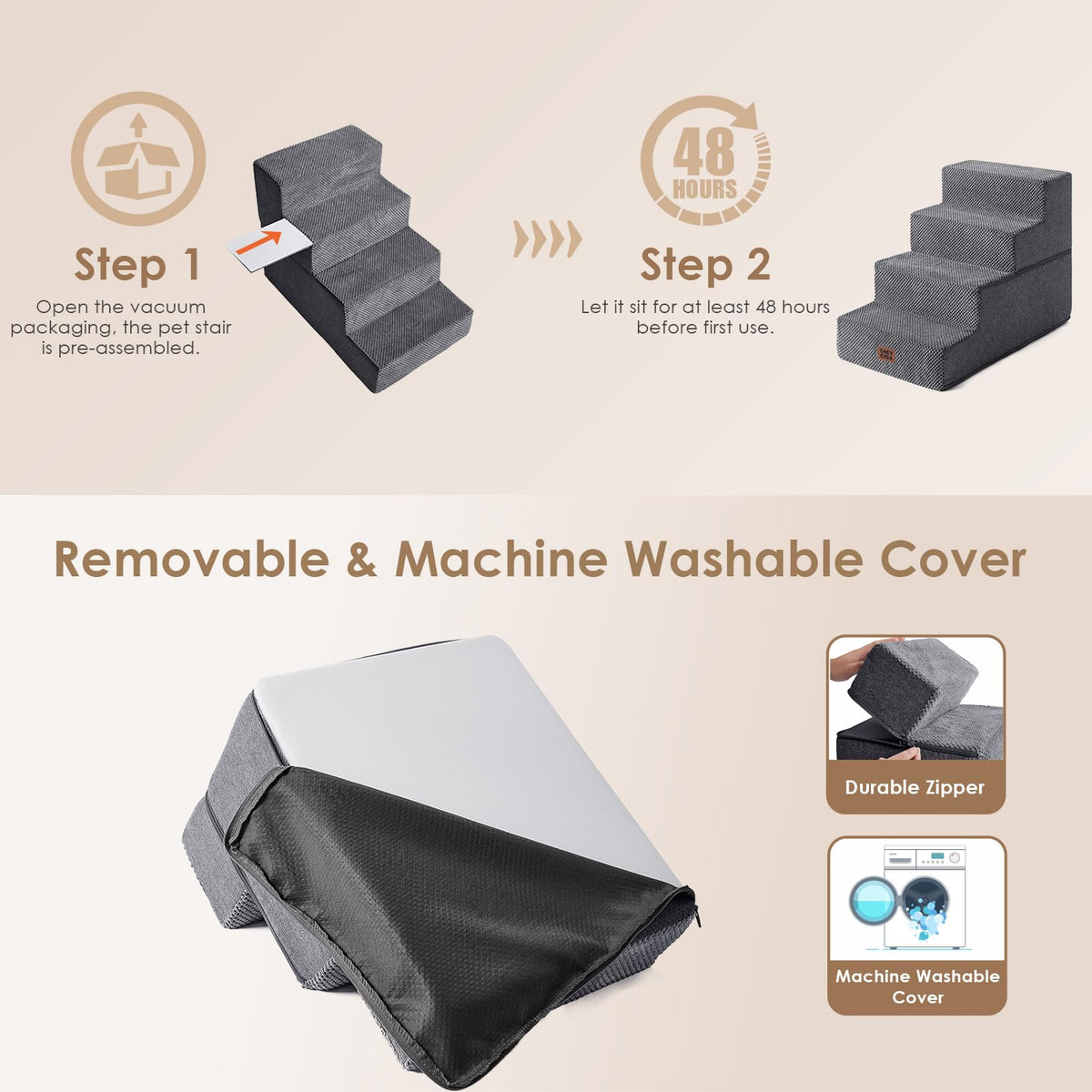 4-Step Grey Dog Stairs A6320