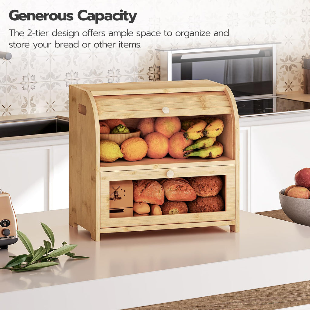 Bamboo 2 Tier Roll-Top Bread Box W556414