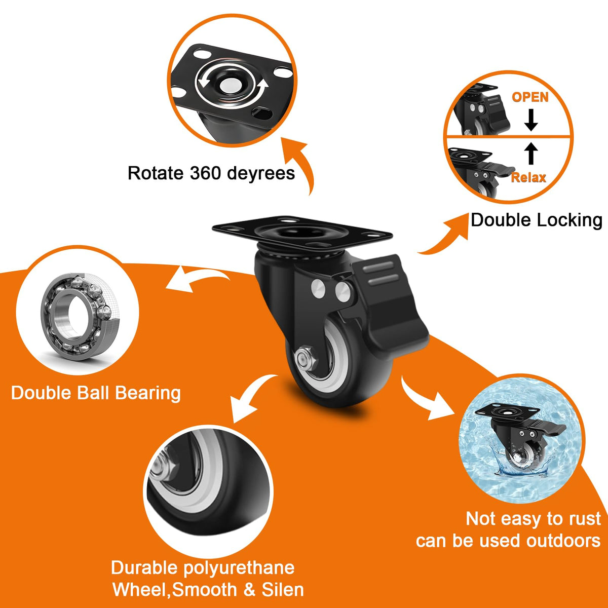 2 Inch Caster Wheel Set of 4 with Dual Brake T9183