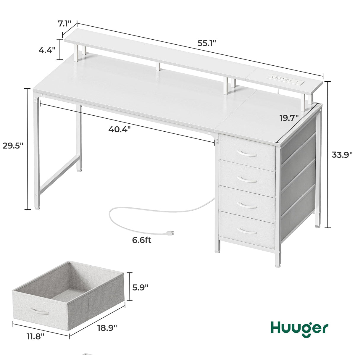 55 Inch White Computer Desk with 4 Drawers U51646