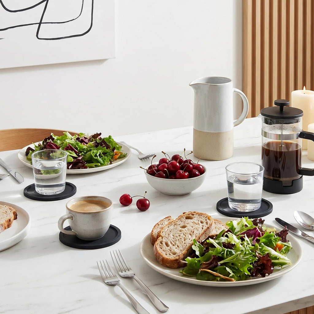 Black Set of 4 Round Silicone Coasters B916