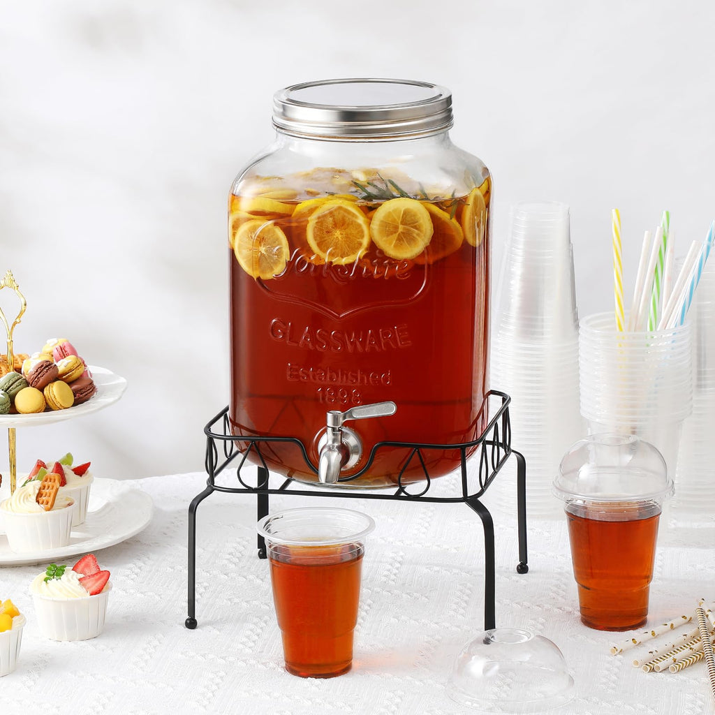2 Gallon Glass Beverage Dispenser with Stand and Lid K2058