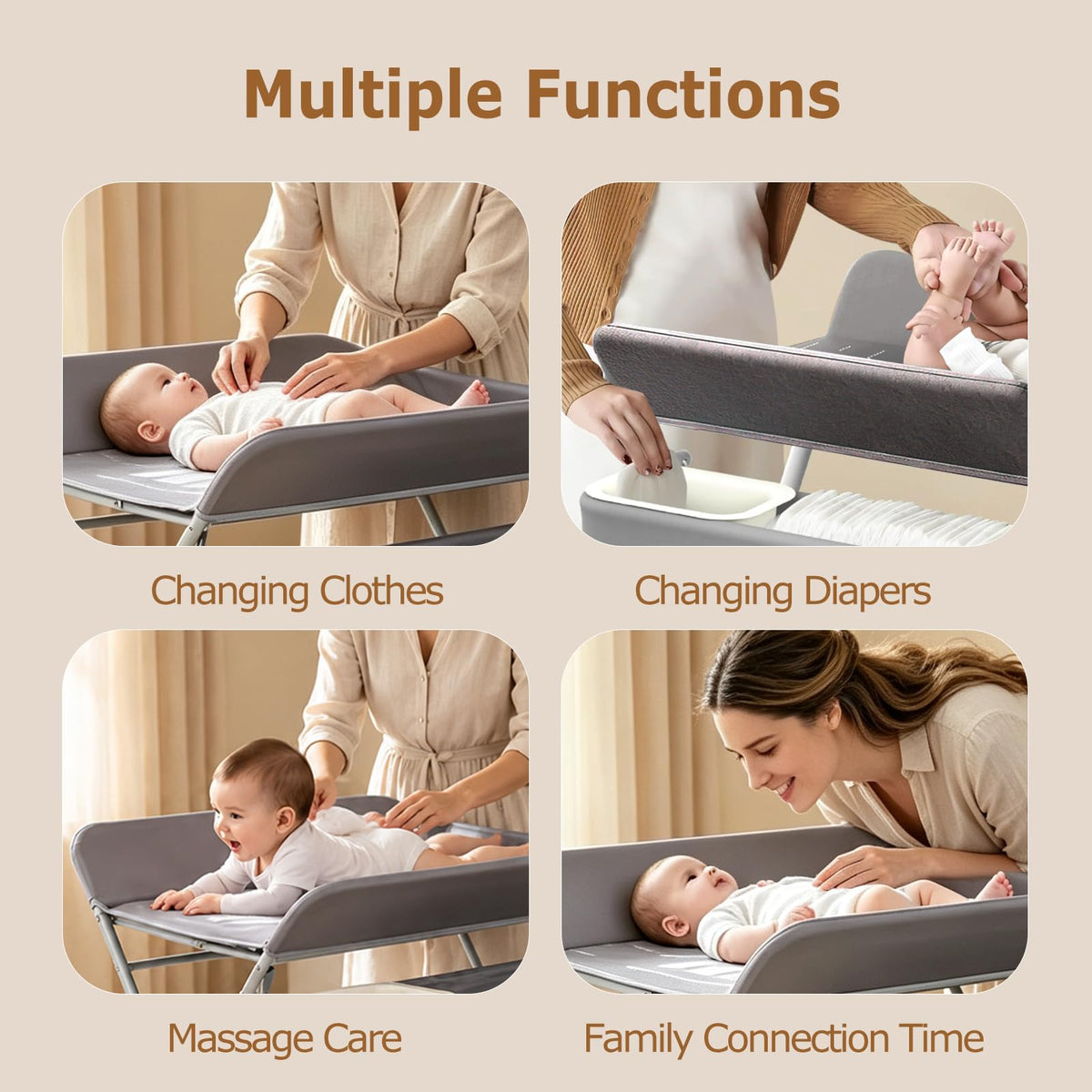 Baby Changing Table with Wheels, Portable Adjustable Folding Diaper Station with Storage O555