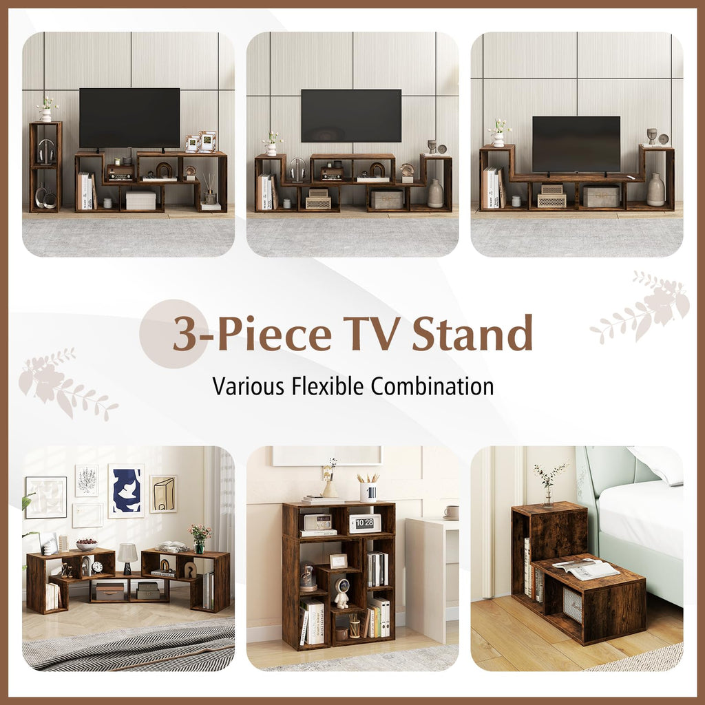 Brown 3-Piece TV Stand with Storage Cubes I42088