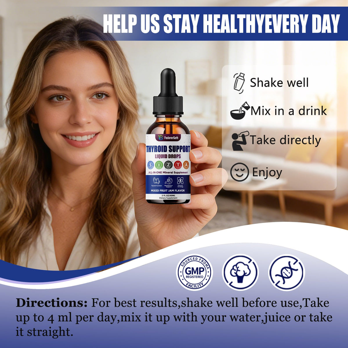 Liquid Thyroid Support Supplement with Selenium Zinc Iodine 2 Fl. Oz L26761