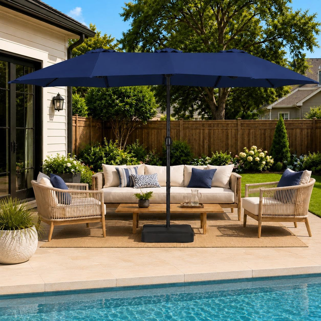 13FT Double-Sided Patio Umbrella with Base Navy Blue U87826