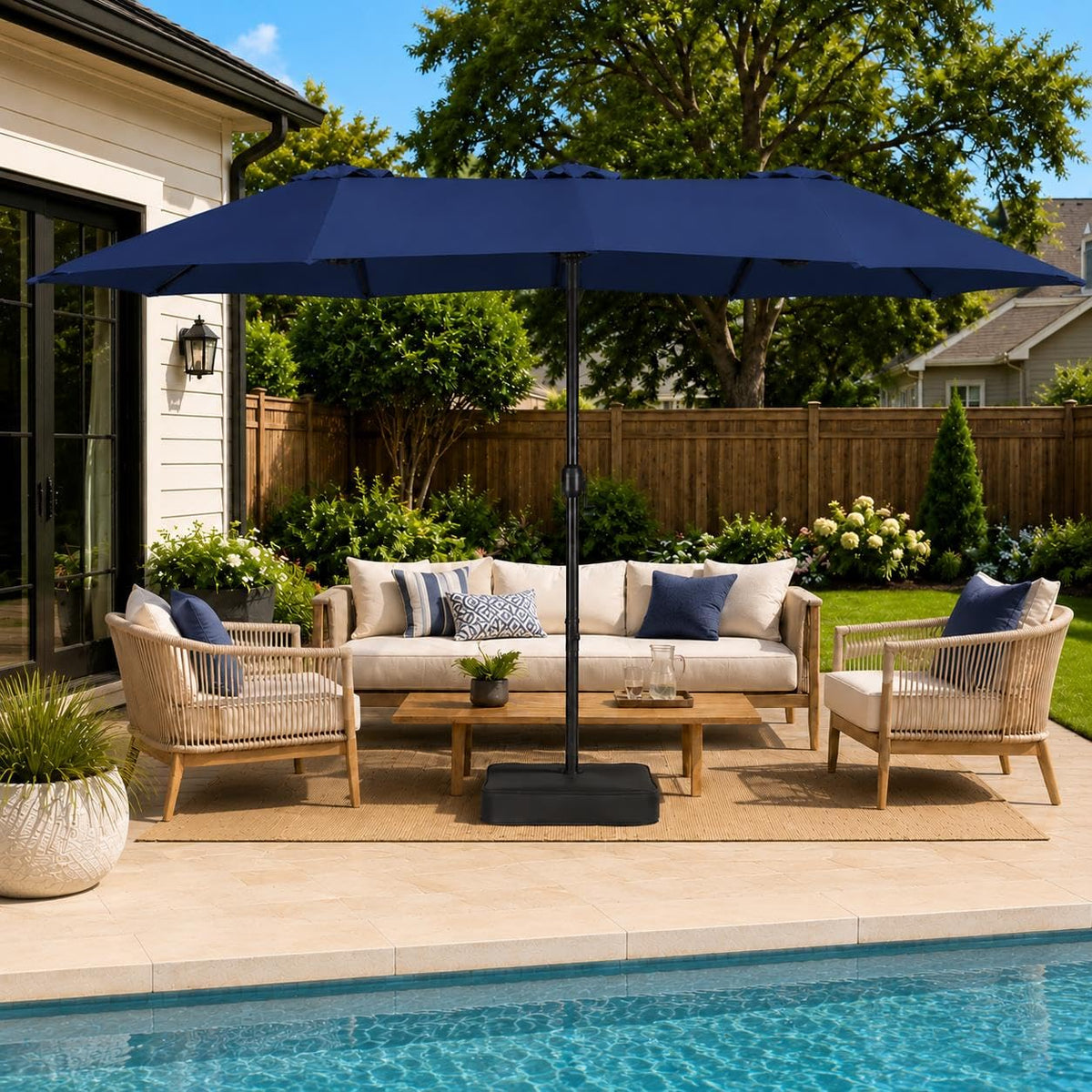 13FT Double-Sided Patio Umbrella with Base Navy Blue U87826