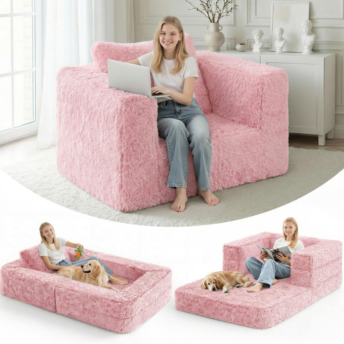 Convertible Sofa Bed 3-in-1 Futon with Pillow Y9763