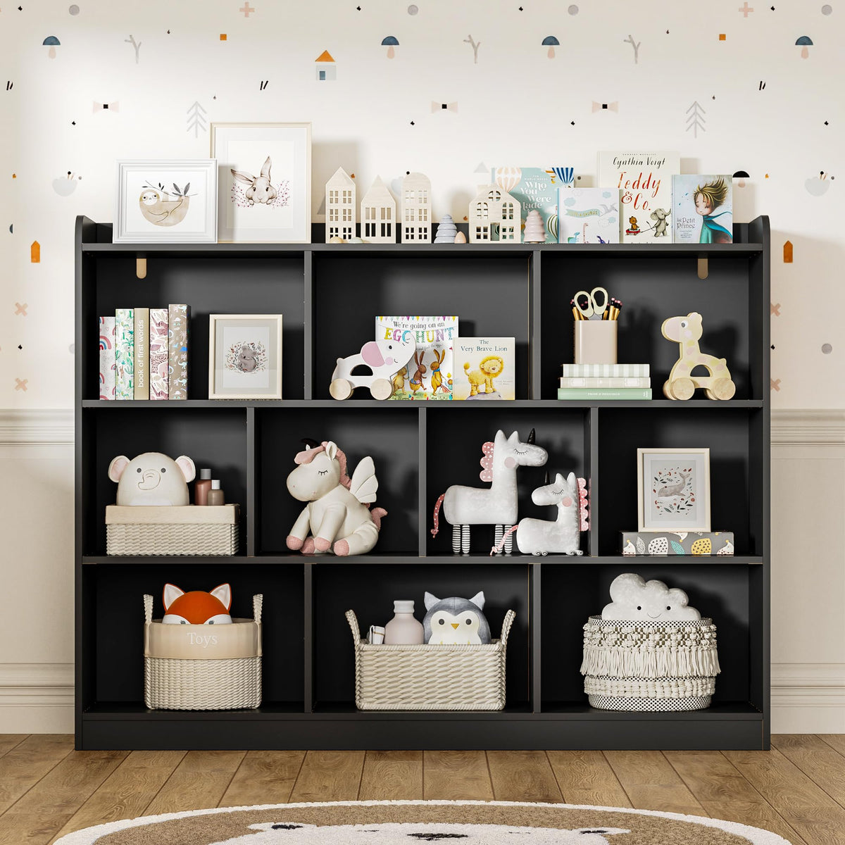 Black 3 Tier Wood Bookshelf U311896