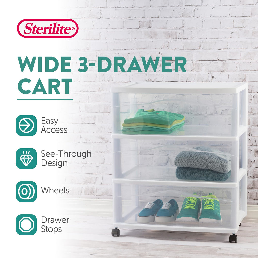 Wide 3 Drawer Plastic Rolling Storage Cart P198511