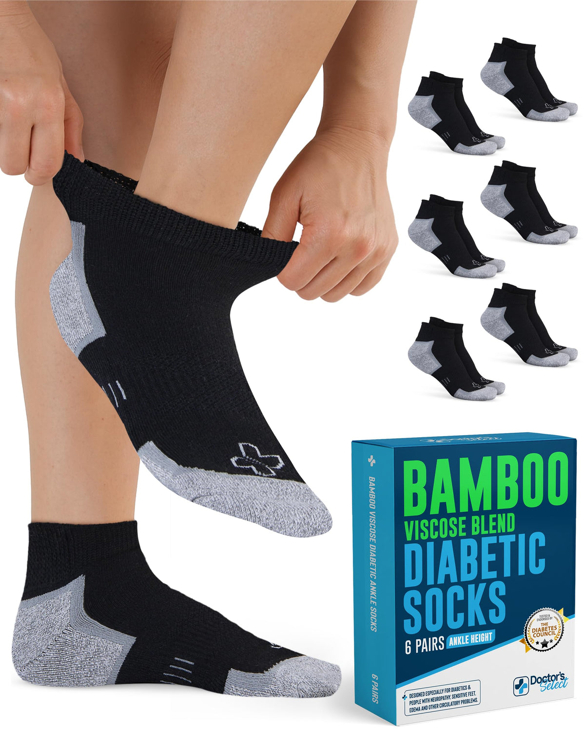 Bamboo Viscose Diabetic Socks 6 Pairs K28518