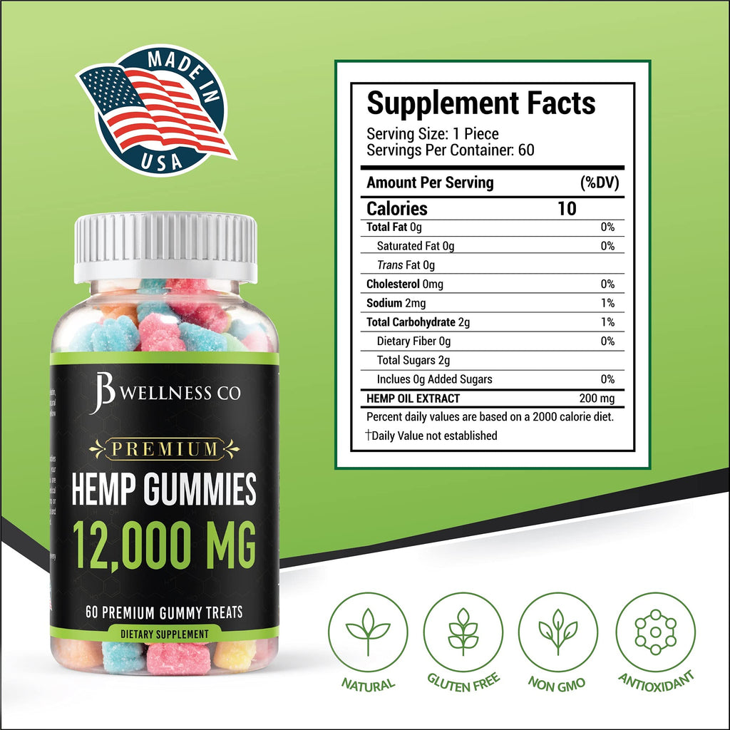 Hemp Gummies 12,000 Vitamins & Omega 3,6,9 120 Count M2012