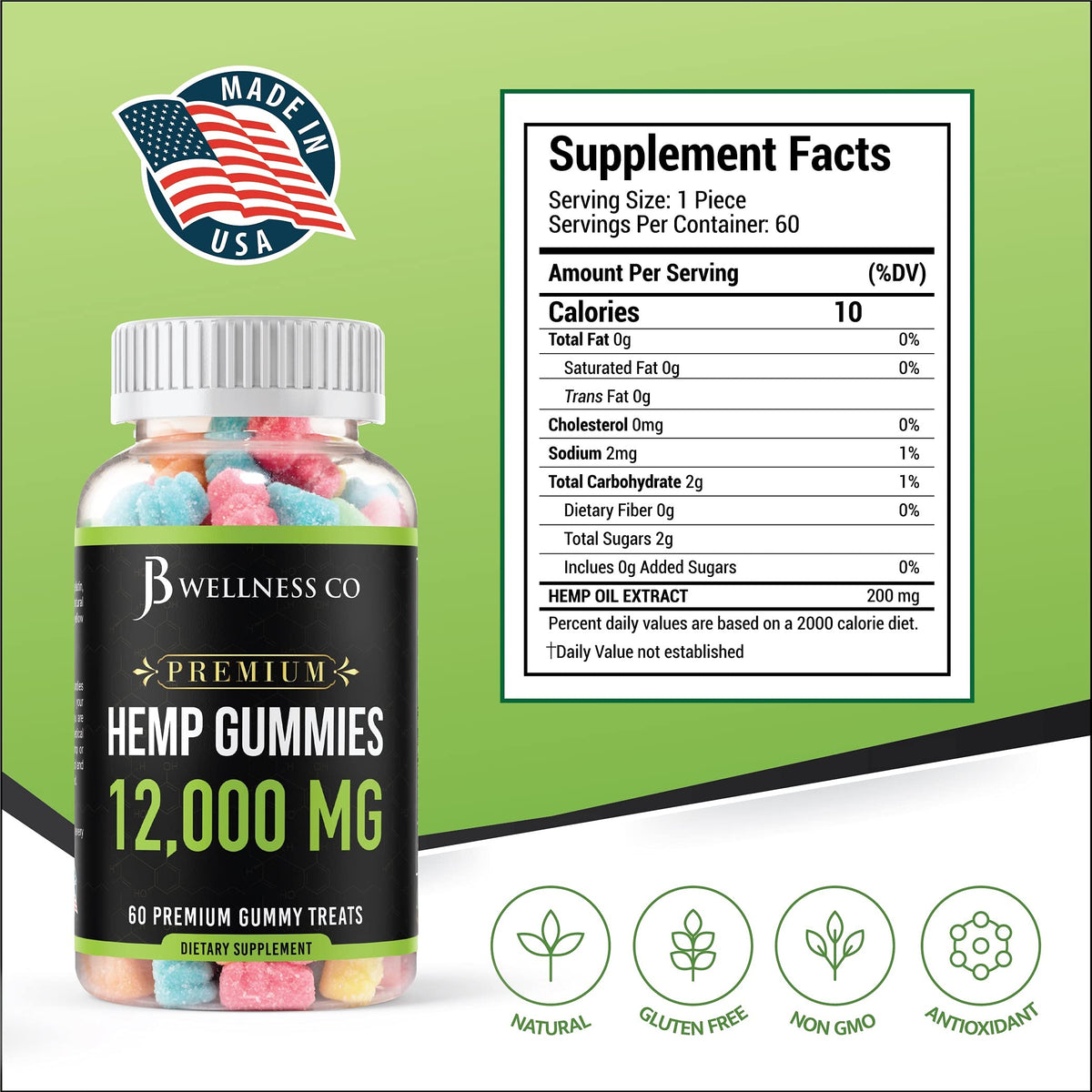 Hemp Gummies 12,000 Vitamins & Omega 3,6,9 120 Count M2012