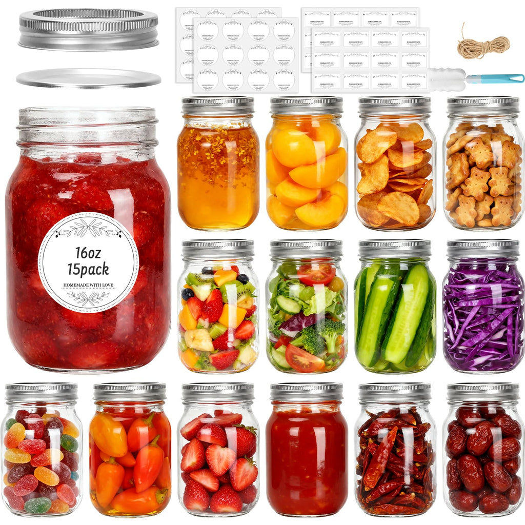 16 oz Glass Mason Jars 15 Pack W33159