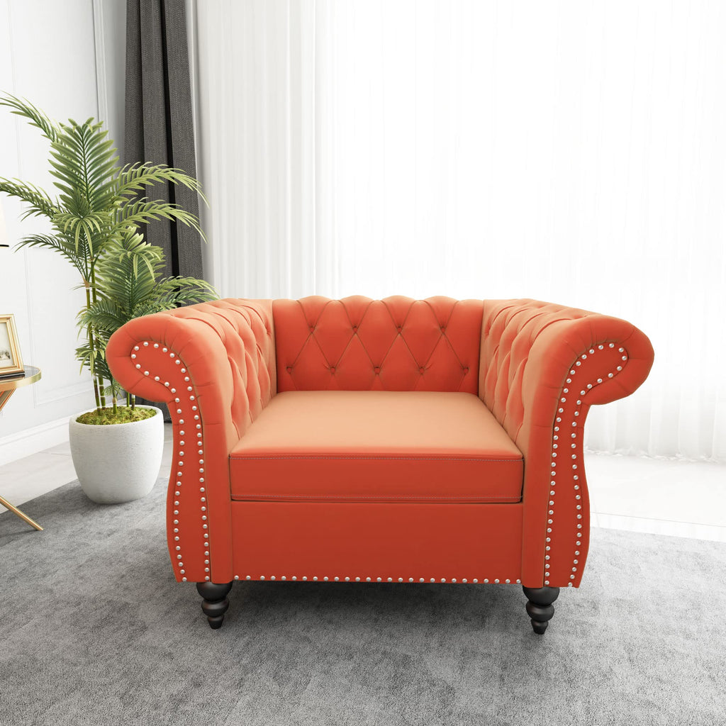 Orange Velvet Chesterfield Sofa Loveseat and Chair F872