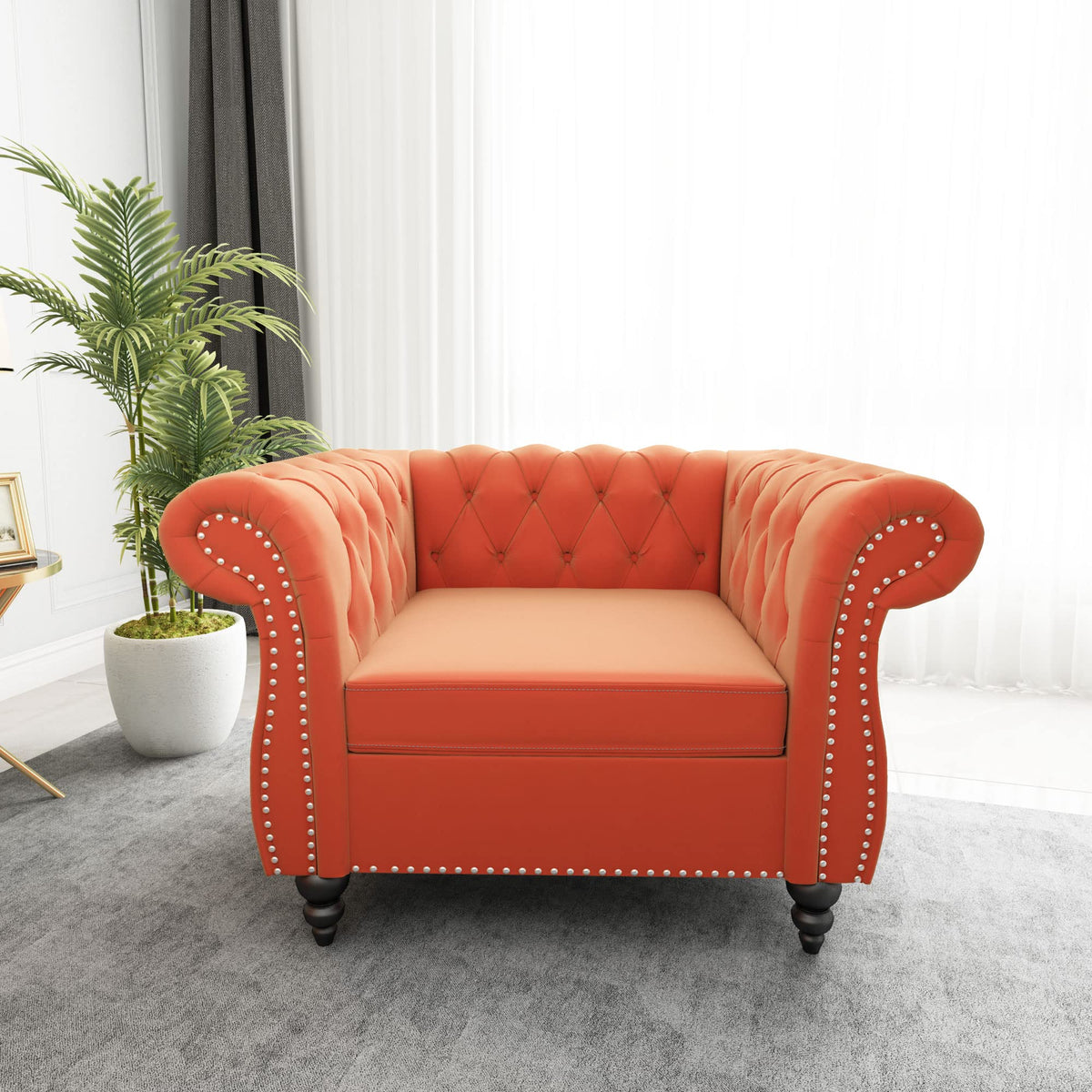 Orange Velvet Chesterfield Sofa Loveseat and Chair F872