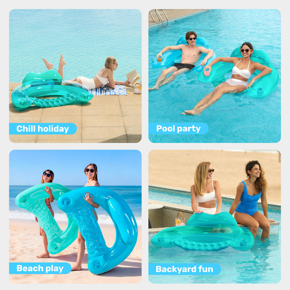 2 Pack Inflatable Pool Chairs with Cup Holders F335