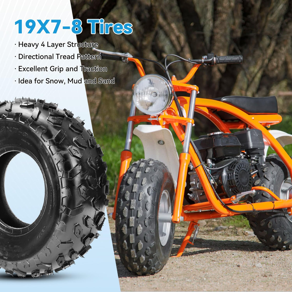 19x7-8 Mini Bike Tire Tubeless Replacement A8410