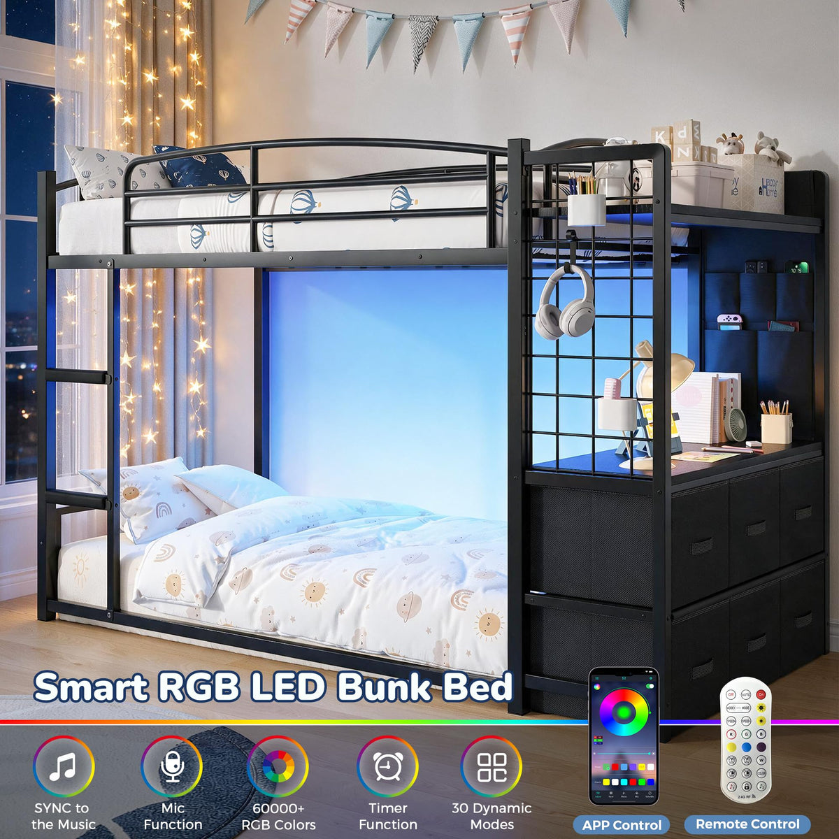 Twin Over Twin Bunk Bed with 6 Storage Drawers I44565