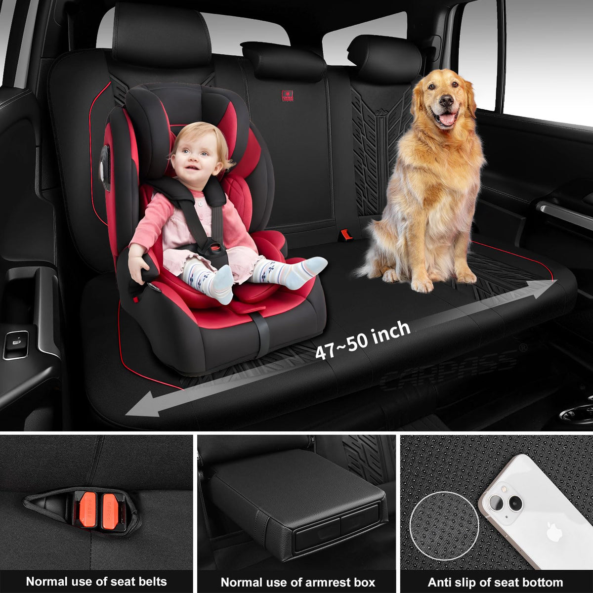 Waterproof Neoprene Car Seat Covers Full Set 5 Seats Black Red H888