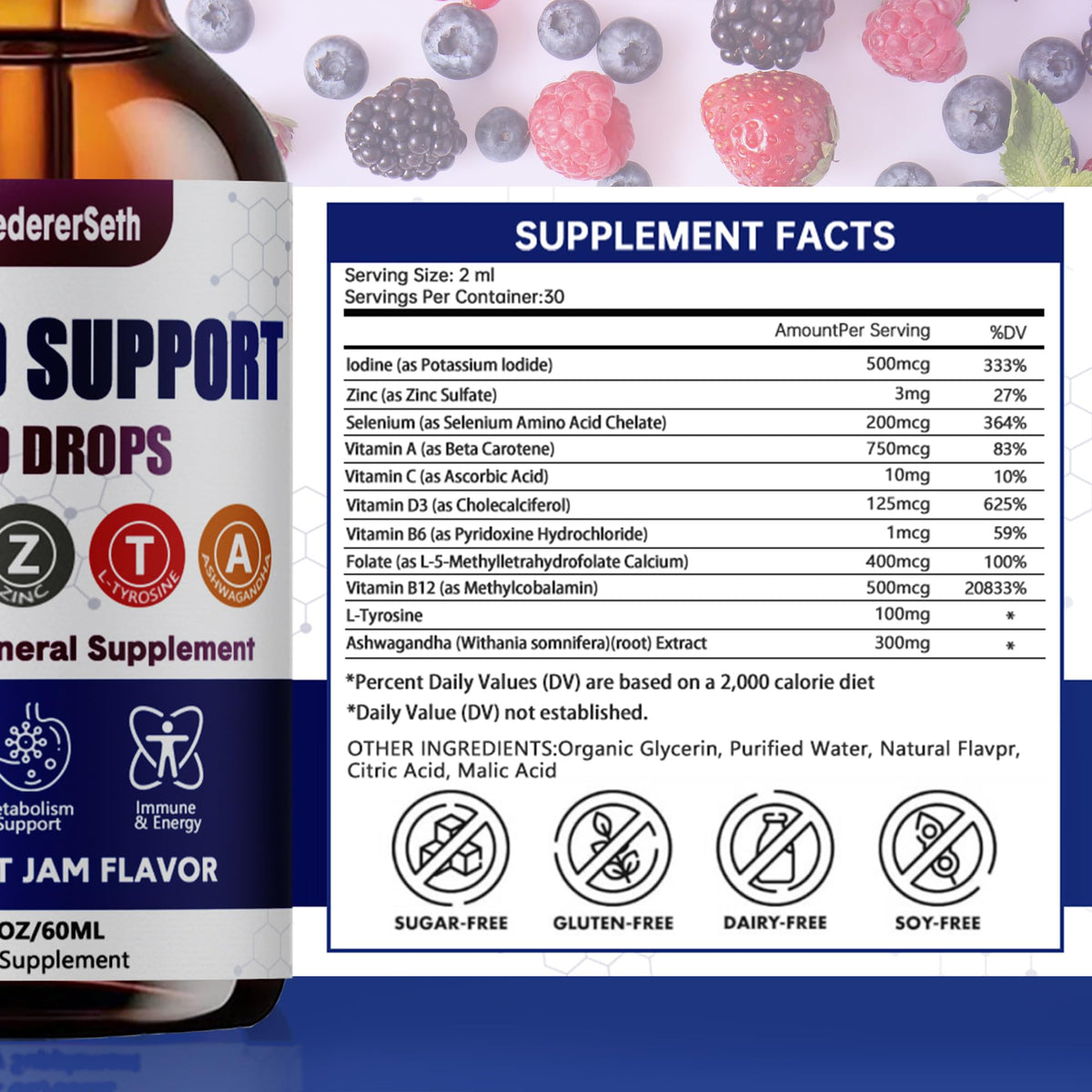 Liquid Thyroid Support Supplement with Selenium Zinc Iodine 2 Fl. Oz L26761