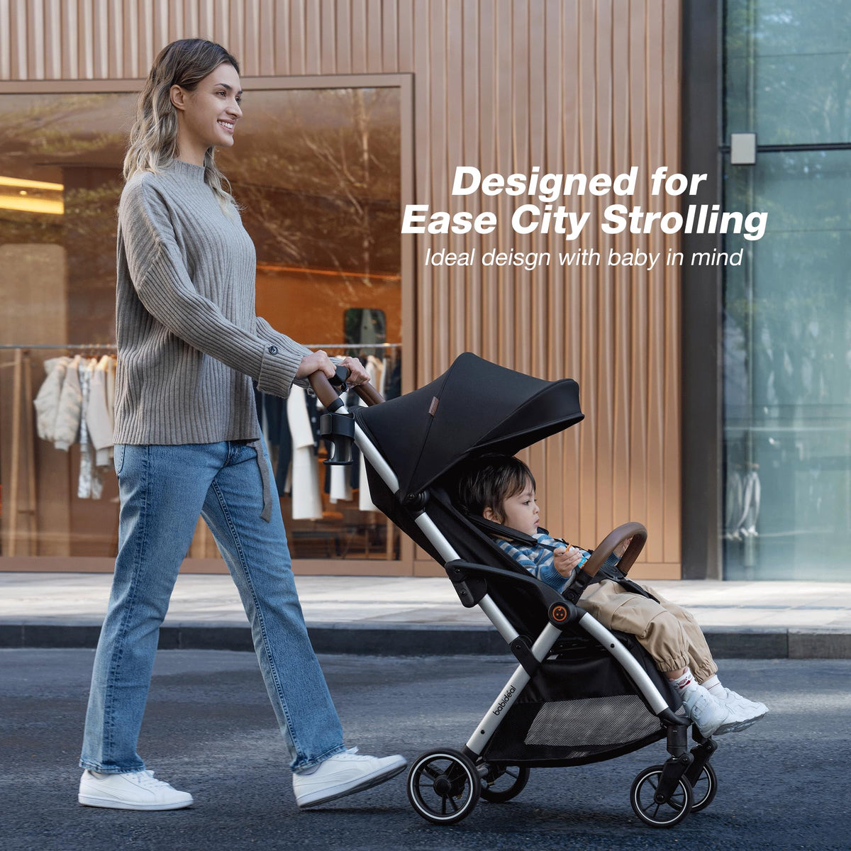 Lightweight Self-Folding Baby Stroller with Canopy and Cup Holder D152
