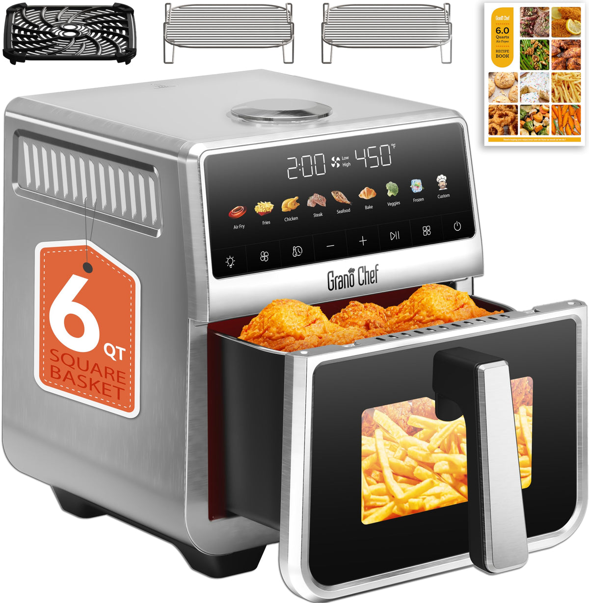 6Qt Stainless Steel Air Fryer L856