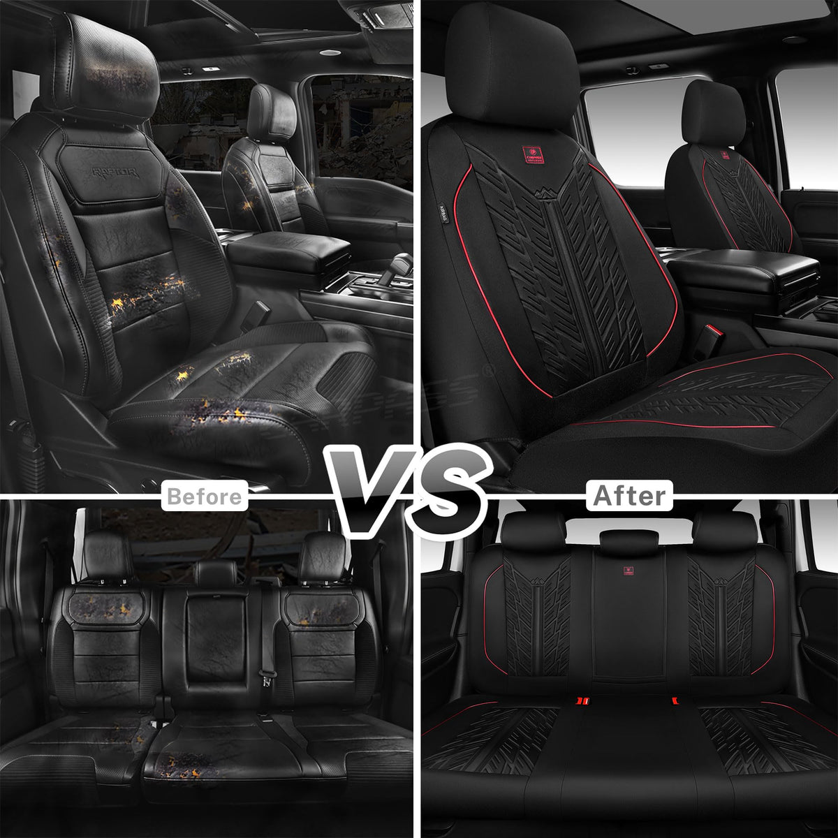 Waterproof Neoprene Car Seat Covers Full Set 5 Seats Black Red H888