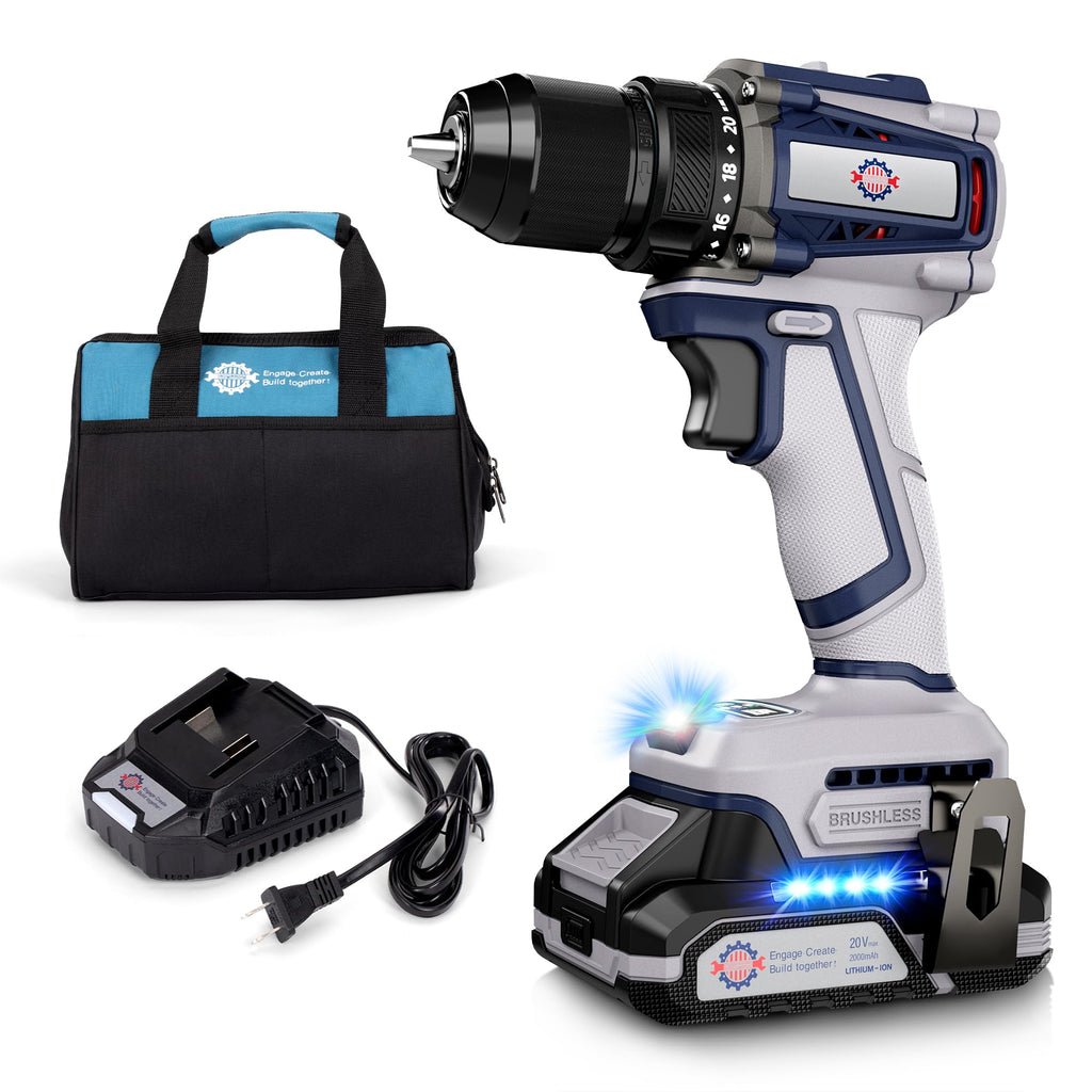 Brushless Cordless Drill Set 70N.m 3/8" Keyless Metal Chuck Y19218
