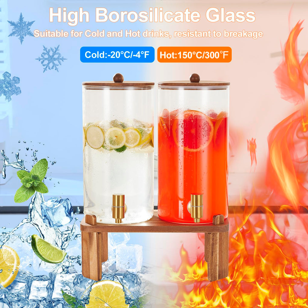 2pcs 1.5 Gallon Glass Drink Dispenser with Wood Stand S649638