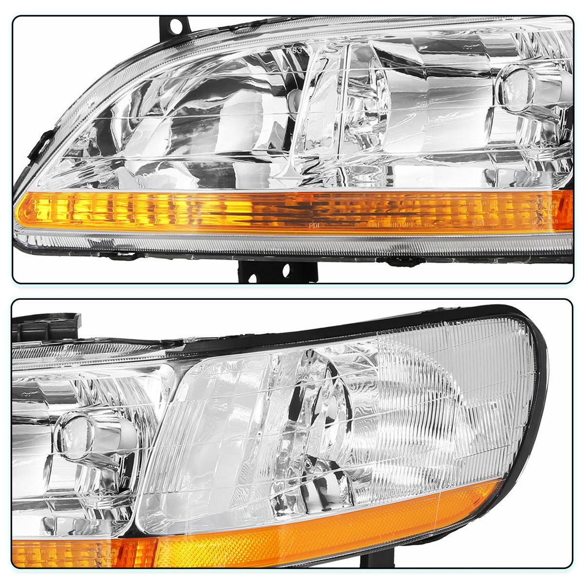 Headlight Assembly with Chrome Housing and Amber Reflector (L+R) A13116