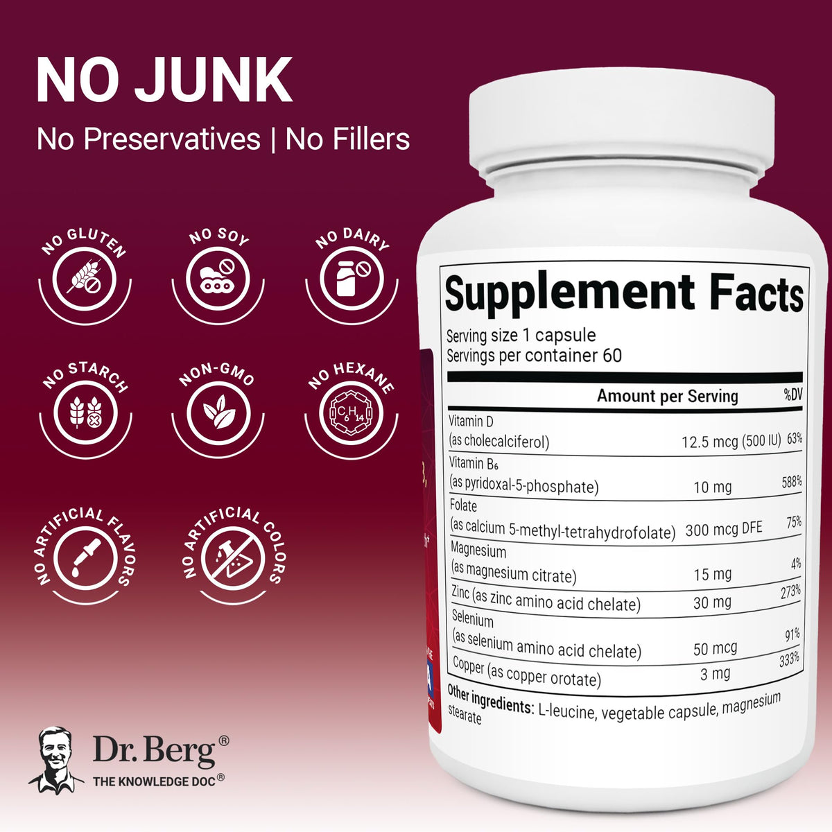 Zinc 30 mg 60 Capsules Chelated with Vitamin D & Selenium U3050