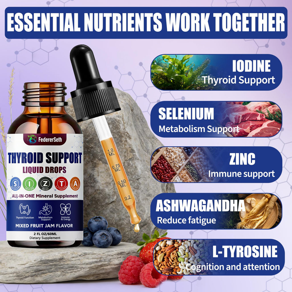 Liquid Thyroid Support Supplement with Selenium Zinc Iodine 2 Fl. Oz L26761
