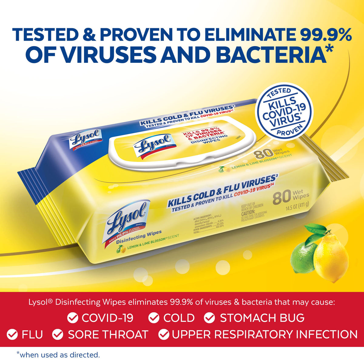 Multi-Surface Antibacterial Cleaning Wipes, Lemon and Lime Blossom, 480 Count F29868
