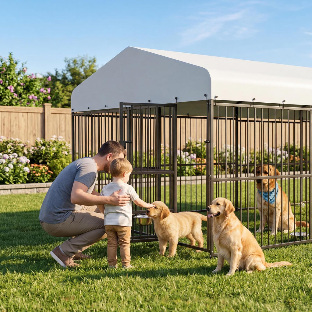 Large Outdoor Dog Kennel with Waterproof Canopy V130