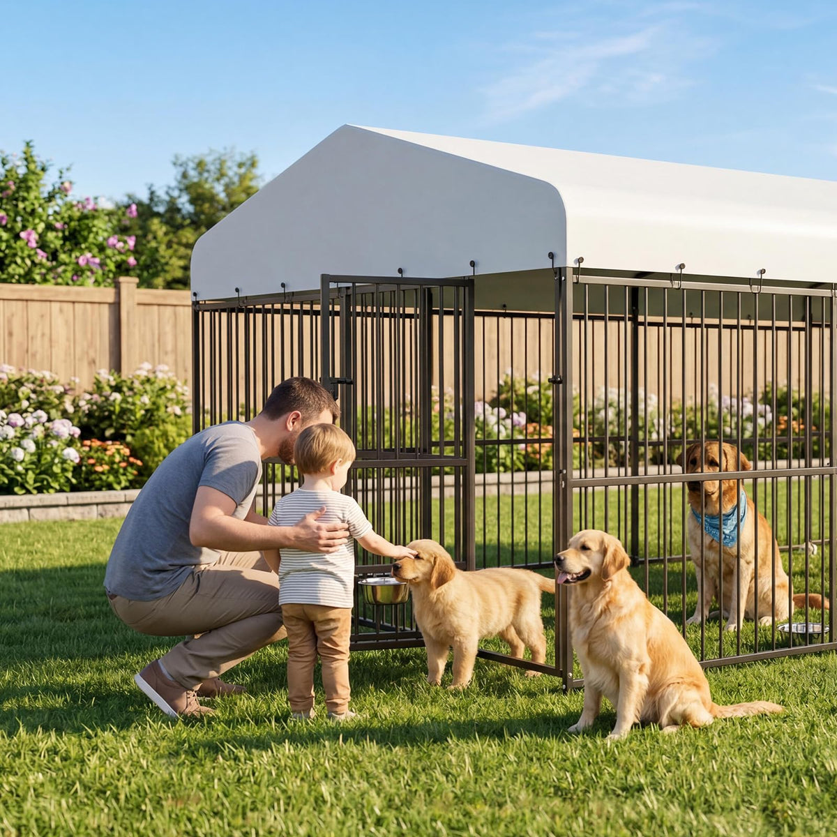 Large Outdoor Dog Kennel with Waterproof Canopy V130